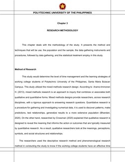 POLYTECHNIC UNIVERSITY OF THE PHILIPPINES
Chapter 3
RESEARCH METHODOLOGY
This chapter deals with the methodology of the study