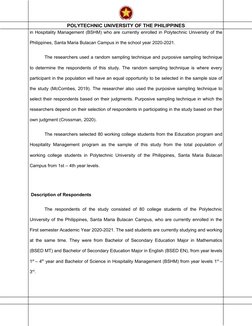 POLYTECHNIC UNIVERSITY OF THE PHILIPPINES
in Hospitality Management (BSHM) who are currently enrolled in Polytechnic Universi