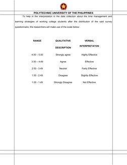 POLYTECHNIC UNIVERSITY OF THE PHILIPPINES
To help in the interpretation in the data collection about the time management and