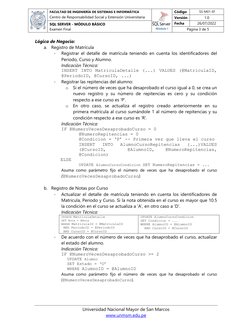 FACULTAD DE INGENIERÍA DE SISTEMAS E INFORMÁTICA 
Centro de Responsabilidad Social y Extensión Universitaria 
 
 
 
Código