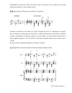 M P A I - Género: Chacarera. 7
profundidad del sonido del “parche” del bombo, ahora se transforma en los sonidos de las cuerd
