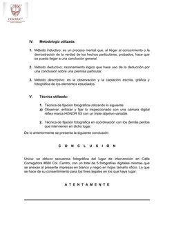 IV.
Metodología utilizada:
1. Método inductivo: es un proceso mental que, al llegar al conocimiento o la
demostración de la v