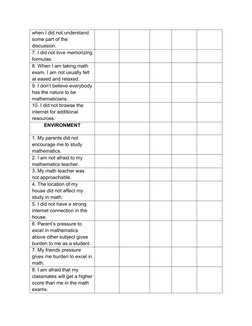 Math Anxiety Survey for Grade 12 Students | PDF | Mathematics | Science