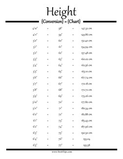 Height Conversion Chart: Feet to CM | PDF