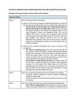 DUTIES OF LAWYERS [LEGAL PROFESSION (PRACTICE AND ETIQUETTE) RULES 1978]
Cab Rank rule: duty to accept a task by client at fi