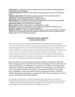 Lingua franca - A language mutually understood and commonly used in trade by people who
have different native languages.
Cult