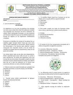 Evaluación de la Célula para Grado 4 | PDF | Biología Celular) | Citoplasma