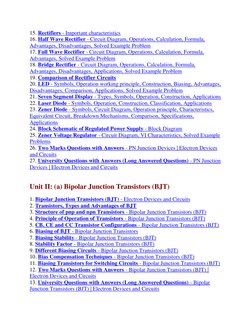 15. Rectifiers - Important characteristics 
16. Half Wave Rectifier - Circuit Diagram, Operations, Calculation, Formula, 
Adv