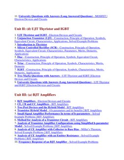 11. University Questions with Answers (Long Answered Questions) - MOSFET | 
Electron Devices and Circuits 
 
 
Unit II: (d) U