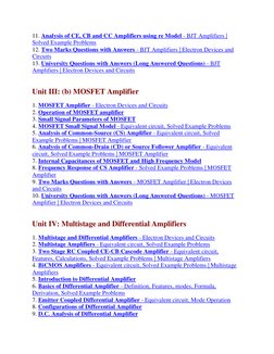 11. Analysis of CE, CB and CC Amplifiers using re Model - BJT Amplifiers | 
Solved Example Problems 
12. Two Marks Questions
