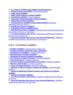 10. A.C. Analysis of Differential Amplifier using h-Parameters 
11. Methods of improving CMRR - Differential Amplifiers 
12.