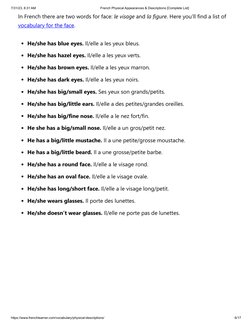 French Physical Appearance Vocabulary | PDF | Integumentary System ...