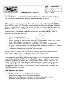 HIRA and Control Procedure Guide | PDF | Risk | Hazards