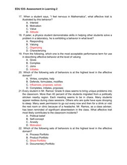 EDU 535: Assessment in Learning 2 Exam | PDF | Educational Assessment ...