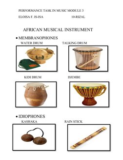 PERFORMANCE TASK IN MUSIC MODULE 3
ELOISA F. IS-ISA                                   10-RIZAL
    AFRICAN MUSICAL INSTRUMENT