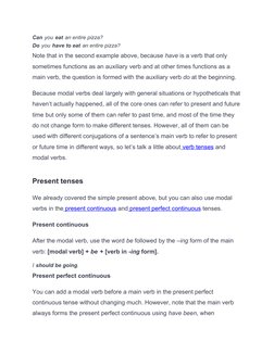 Can you eat an entire pizza?
Do you have to eat an entire pizza?
Note that in the second example above, because have is a ver