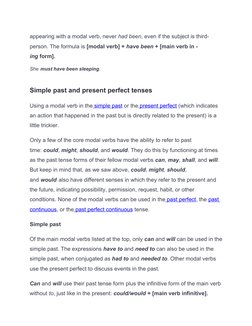 appearing with a modal verb, never had been, even if the subject is third-
person. The formula is [modal verb] + have been +