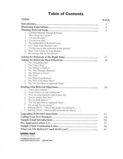 Table of Gontents
TOPIC 
PAGE
Introduction... 
3
Discussing Expectations.. 
4
Planting Referral Seeds.... 
6
l. Cclebrate Mce