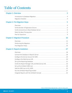 Table of Contents
Chapter 1: Overview
3
Introduction to Database Migration
4
Migration Checklist
4
Chapter 2: Pre Migration S