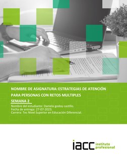 NOMBRE DE ASIGNATURA: ESTRATEGIAS DE ATENCIÓN 
PARA PERSONAS CON RETOS MULTIPLES
Nombre del estudiante: Daniela godoy castill