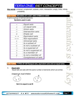 𝟎𝟕𝟕𝟔𝟗𝟗𝟎𝟑𝟐𝟕 𝑷. 𝟔 𝑴T C 𝒂𝒎𝒐𝒏𝒂𝒉𝒆𝒓𝒆𝒛𝒂𝟎𝟐@ 𝒈𝒎𝒂𝒊𝒍. 𝒄𝒐𝒎
Page 7 TERM ONE: SET CONCEPTS
Key