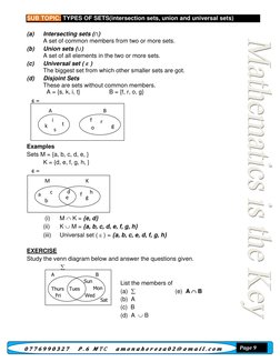 𝟎𝟕𝟕𝟔𝟗𝟗𝟎𝟑𝟐𝟕 𝑷. 𝟔 𝑴T C 𝒂𝒎𝒐𝒏𝒂𝒉𝒆𝒓𝒆𝒛𝒂𝟎𝟐@ 𝒈𝒎𝒂𝒊𝒍. 𝒄𝒐𝒎
Page 9
SUB TOPIC: TYPES OF SETS(i