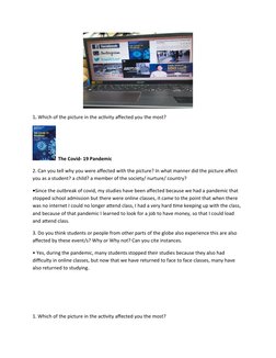 1. Which of the picture in the activity affected you the most?
  The Covid- 19 Pandemic
2. Can you tell why you were affected