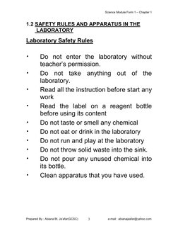 Science Module Form 1 – Chapter 1 
Prepared By : Abiana Bt. Ja’afar(GCSC)                                     e-mail : abiana