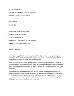 RIZA, DANIEL NACORDA 
CANUBING II CALAPAN CITY ORIENTAL MINDORO
MIMAROPA REGION, PHILIPPINES 5200
danielriza1424@gmail.com
09