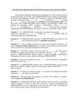 CONTRATO DE ARRENDAMENTO DE IMÓVEL RURAL PARA FINS PECUÁRIOS
Pelo presente instrumento particular de arrendamento de imóvel r