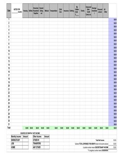 Date
Housing
Utilities
Medical
Transportation
Insurance
Clothing
Charity
1
$0.00
2
$0.00
3
$0.00
4
$0.00
5
$0.00
6
$0.00
7
$0