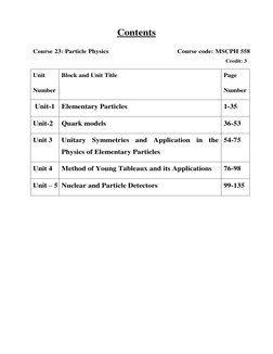 Contents 
Course 23: Particle Physics                                             Course code: MSCPH 558