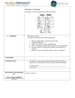 Worksheet 2: Cut Me Out
Instructions: Cut, paste and match the effect to the cause.
D.  Assimilation
What I Have learned?
The