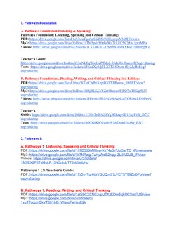 1. Pathways Foundation
A. Pathways Foundation Listening & Speaking:
Pathways Foundation: Listening, Speaking and Critical Thi