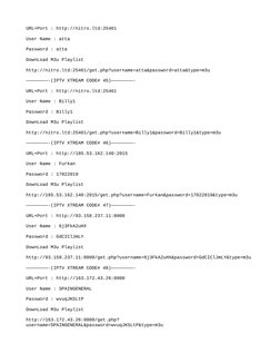 URL+Port : http://nitro.ltd:25461
User Name : atta
Password : atta
DownLoad M3u Playlist
http://nitro.ltd:25461/get.php?usern