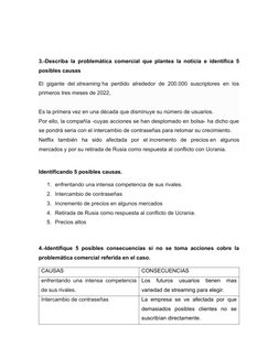 3.-Describa la problemática comercial que plantea la noticia e identifica 5
posibles causas
El  gigante  del streaming ha  pe