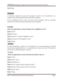 19CS101 Building Blocks of Algorithms (Statements, State, Control Flow, Functions) 
SNSCT – Department of CSE/19CS101/PPS/S.R