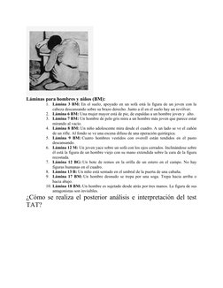 Láminas para hombres y niños (BM):
1.
Lámina 3 BM: En el suelo, apoyado en un sofá está la figura de un joven con la
cabeza d