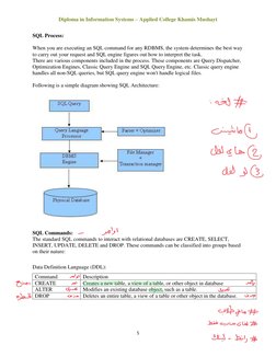 Diploma in Information Systems – Applied College Khamis Mushayt 
5 
 
SQL Process: 
 
When you are executing an SQL command f