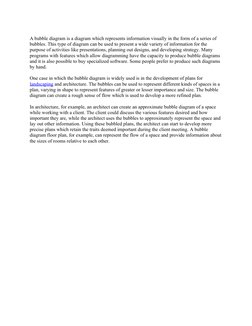 A bubble diagram is a diagram which represents information visually in the form of a series of 
bubbles. This type of diagram