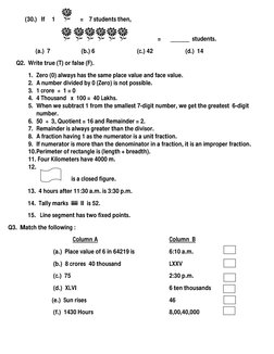 Math Test 5 Class's Class 5 Maths Test Paper 1 | PDF | Mathematics | Mathematical Notation