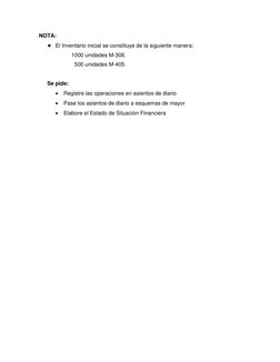 NOTA:  
 El Inventario inicial se constituye de la siguiente manera: 
1000 unidades M-306. 
  500 unidades M-405.  
 
Se pid