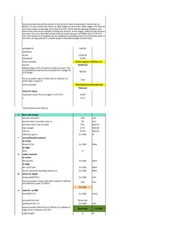 available d=
140.00
therefore
As, =
ꝋ
1,416.42
spacing of
70.00
hence provide
12mm ring bar at 70mm c/c
Ast,act
1616mm2
360.0