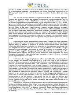 Administrative Performance of the Sangguniang Kabataan | 2
provided by the SK, responded favorably to its abolition, which pa