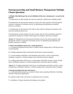 Entrepreneurship and Small Business Management Multiple
Choice Questions
1. Which of the following is the correct definition