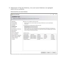 4. Seleccionar el Tipo de Instancia, si es una nueva instancia o se agregará 
sobre otra ya existente. 
Seleccionaremos una n