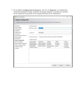 7. En la página Configuración de Instancia, dar clic en Siguiente; se instalará la 
instancia predeterminada, también se pued