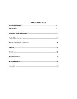 TABLE OF CONTENTS
Executive Summary…………………………………………………………………..1 
Introduction……………………..………………………………………………..…...2
Issues and R