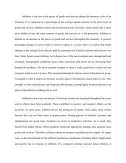 Inflation is the rise in the prices of goods and services during the business cycle of an
economy. It is expressed as a perce