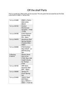 Oﬀ the shelf Parts 
This is a guide line. Other parts can be sourced. The only parts that are essential are the Side 
Links